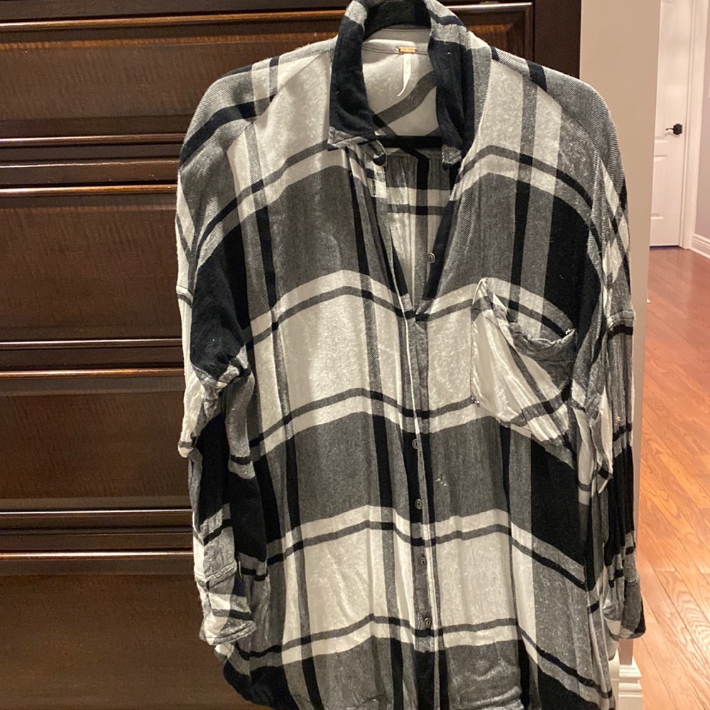 Free People oversized black and white button down
